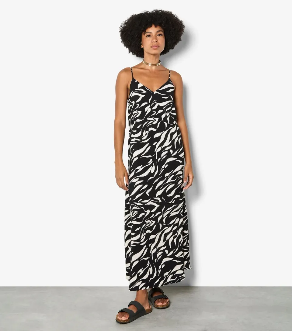 Women's Black Animal Print Trapeze Cami Maxi Dress