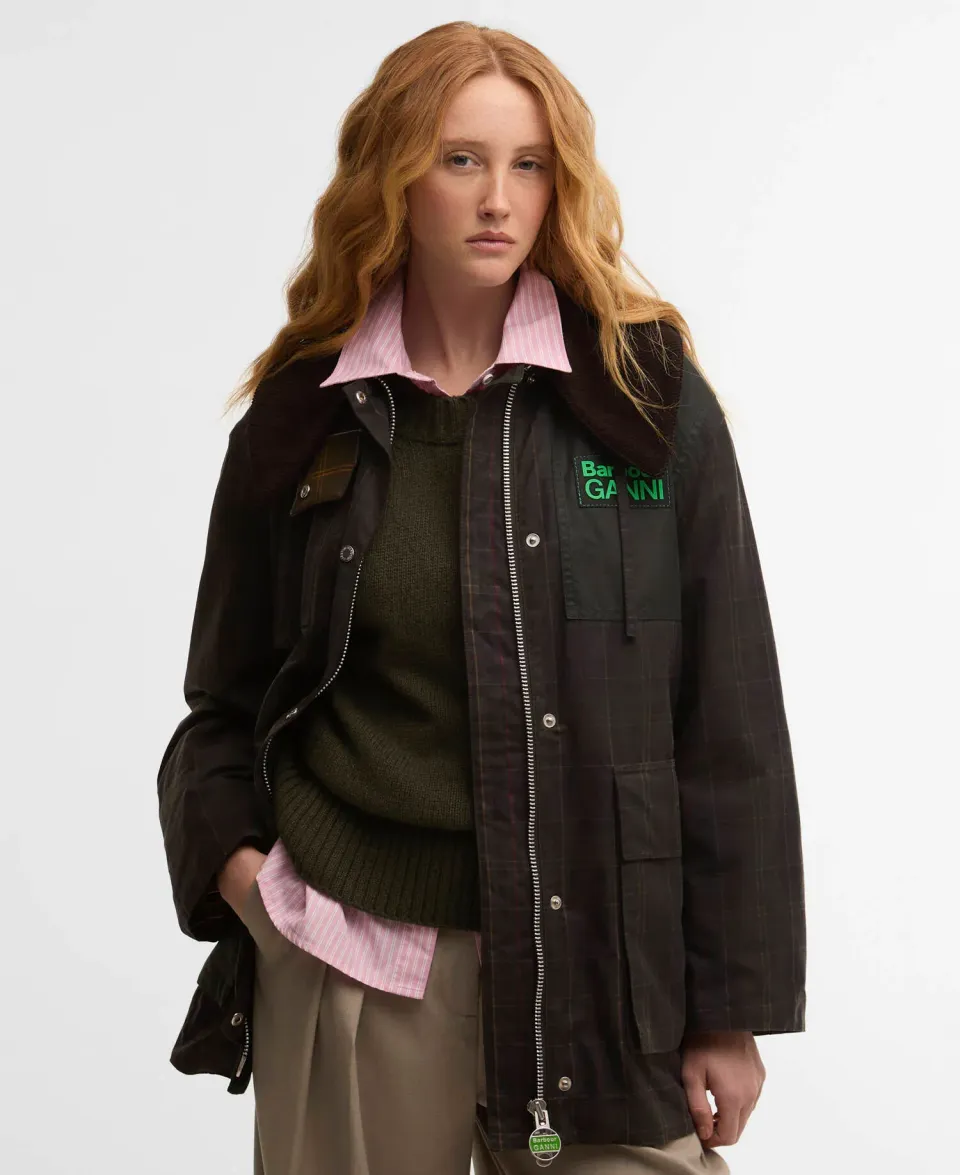 x GANNI Tartan Waxed Duffle Coat