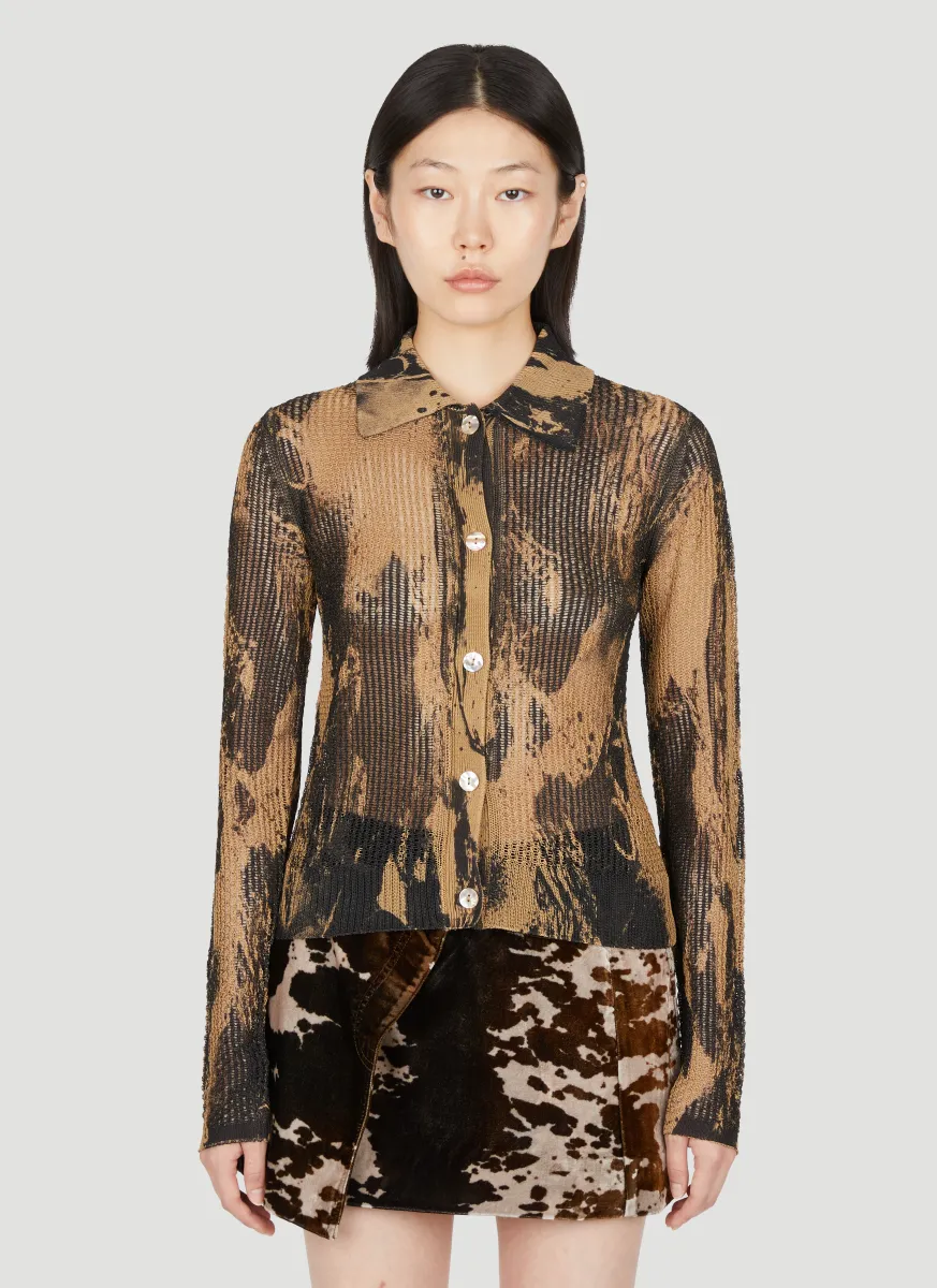 Open-Knit Distressed Print Cardigan