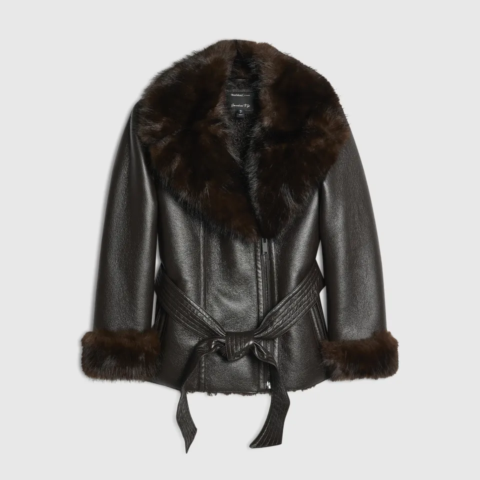 Petite Faux Leather Shearling Jacket