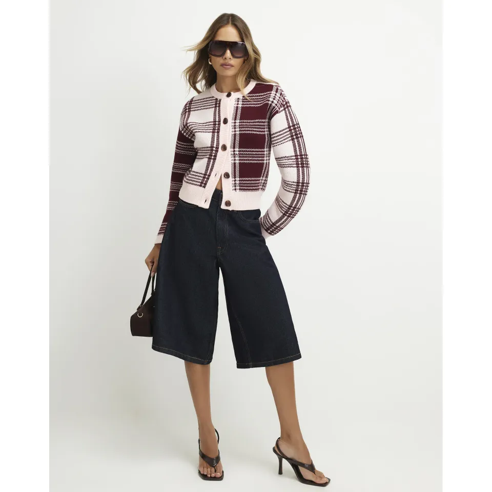 Banana Sleeve Knit Check Cardigan
