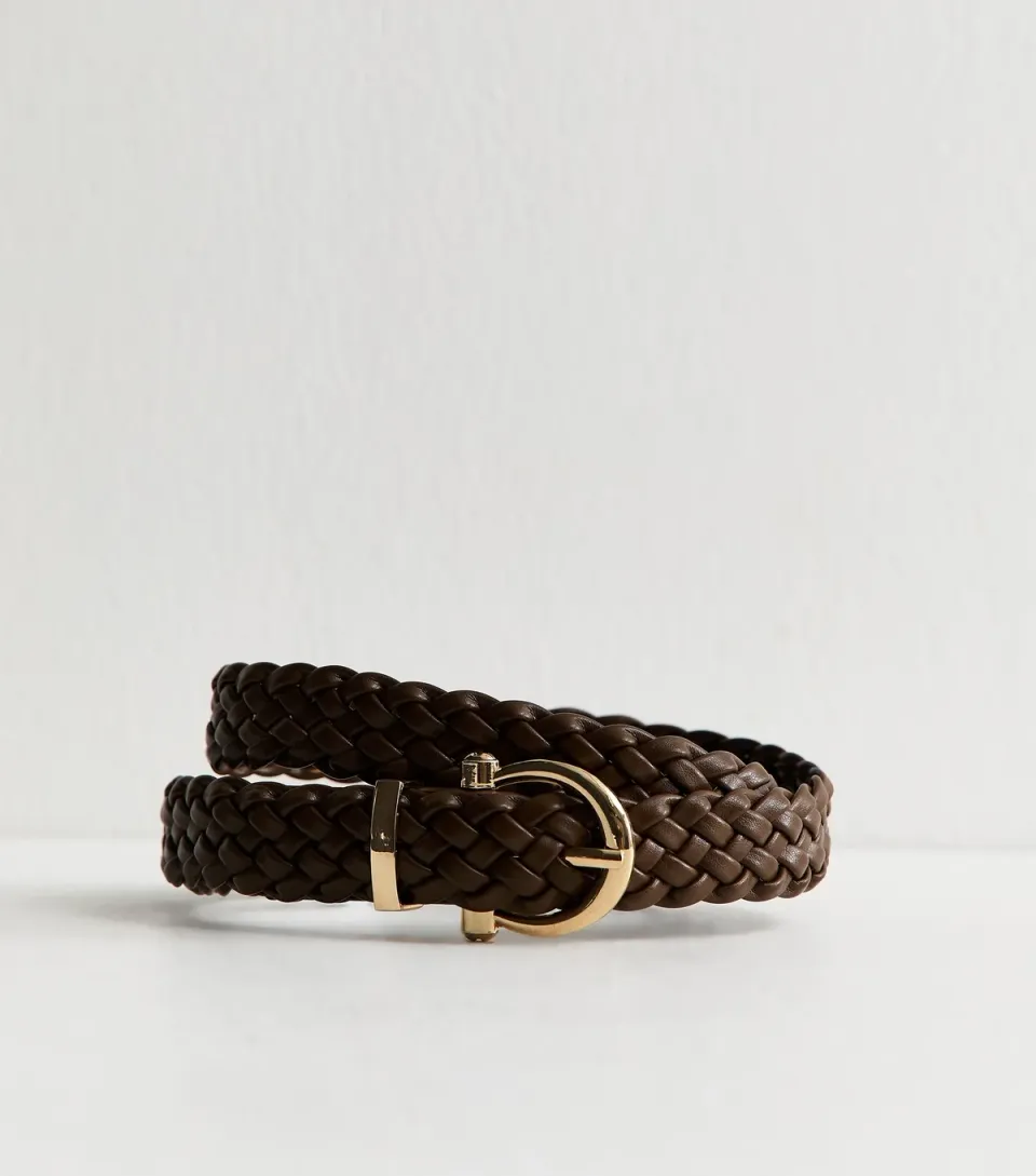 Dark Brown Faux Leather Braided Belt