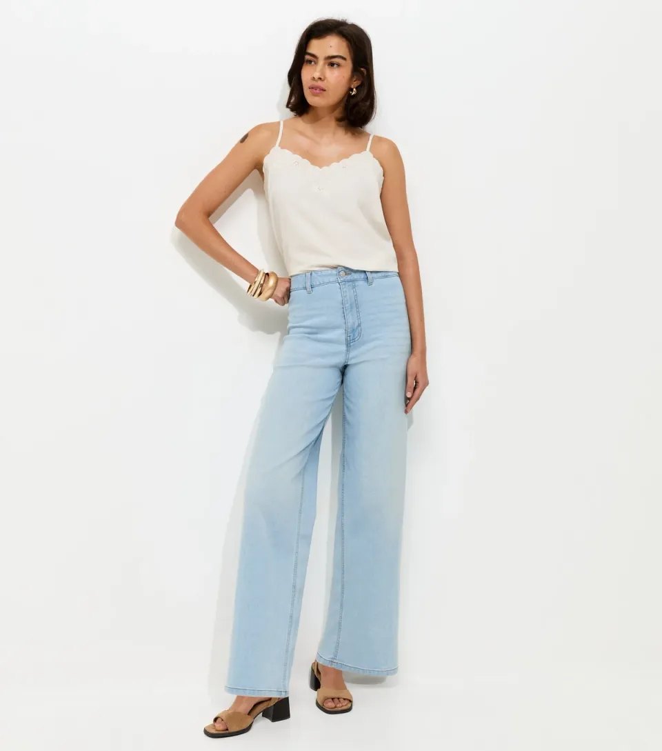 Women's Blue High Waist Stretch Denim Wide Leg Jeans