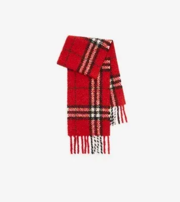 Check Alpaca Wool Blend Bouclé Scarf in Post red