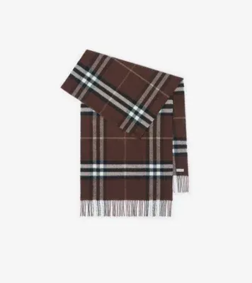 Wide Check Cashmere Scarf in Treacle brown