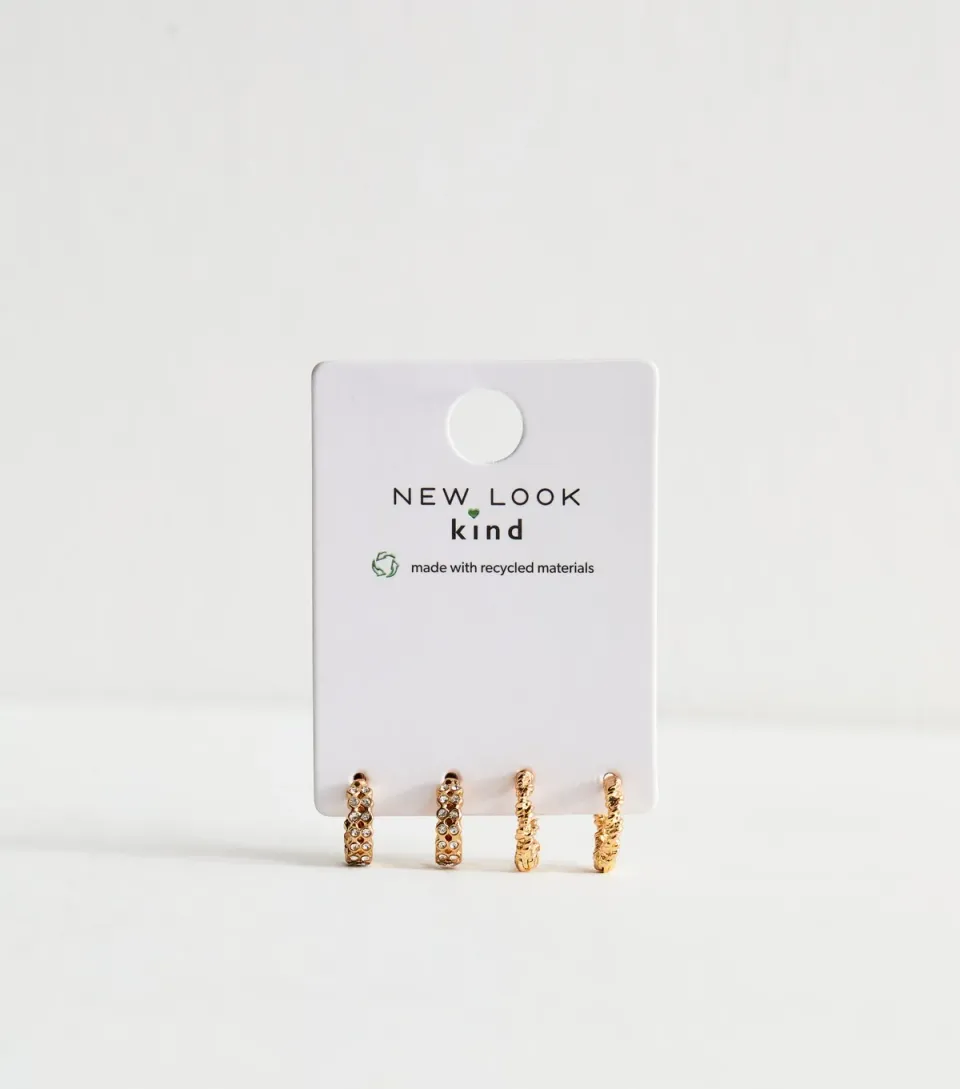 Pack Of 2 Gold Tone Embellished Hoop Earrings
