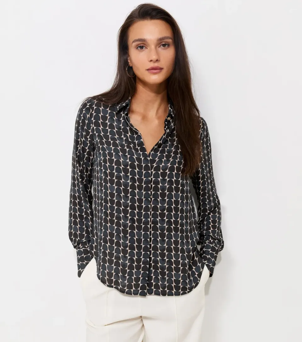 Women's Blue Geometric Print Long Sleeve Shirt