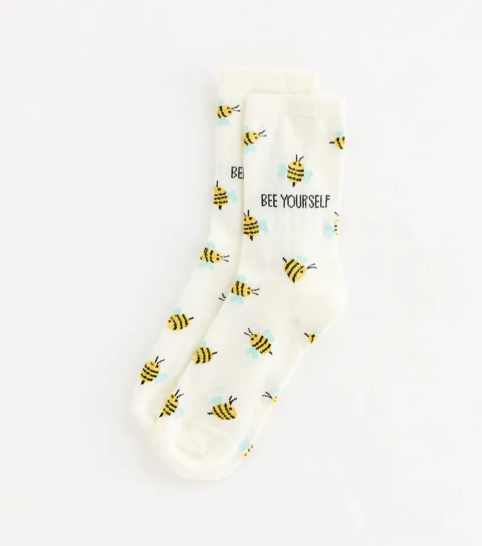 Cream Cotton Rich Bee Yourself Bee Pattern Ankle Socks