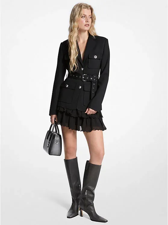Stretch Wool Blend Belted Utility Blazer