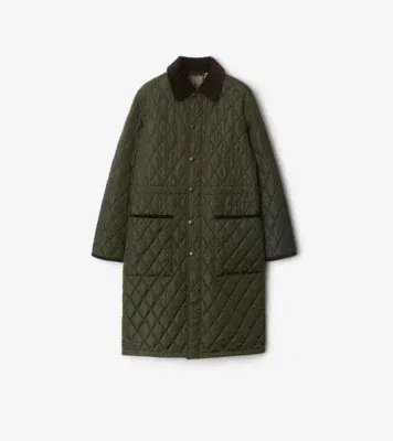 Mid-length Quilted Nylon Car Coat in Shale green
