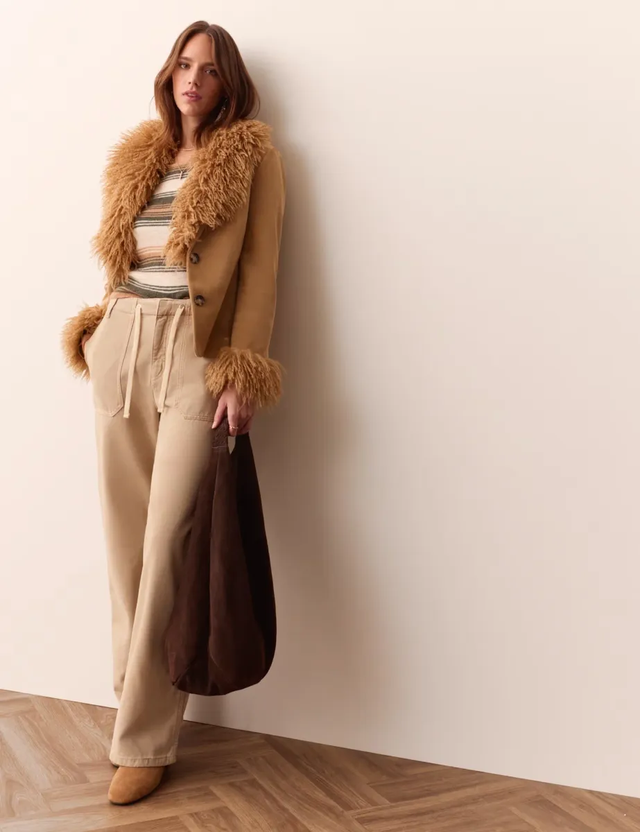 Lyocell Rich Drawstring Straight Leg Trousers Sand
