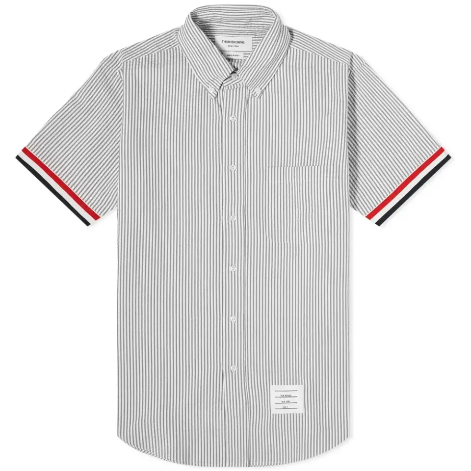 Short Sleeve Grosgrain Cuff Button Down Shirt