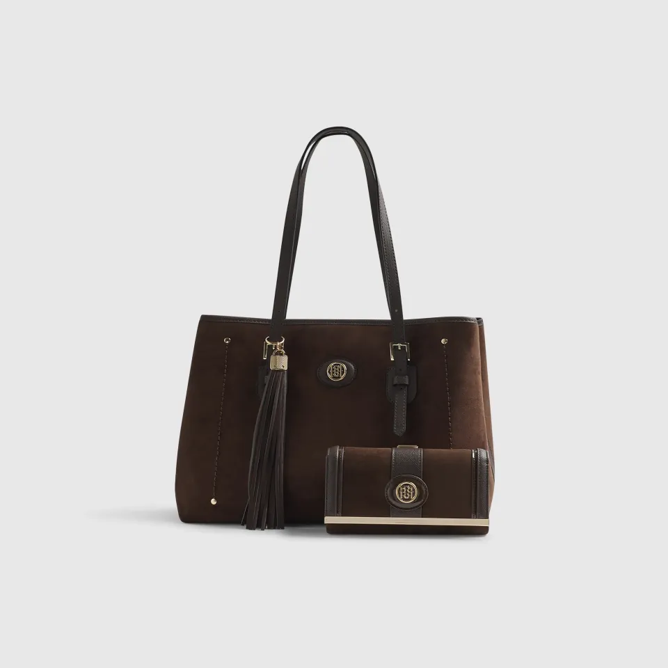 Faux Suede Buckle Shopper Bundle Bag