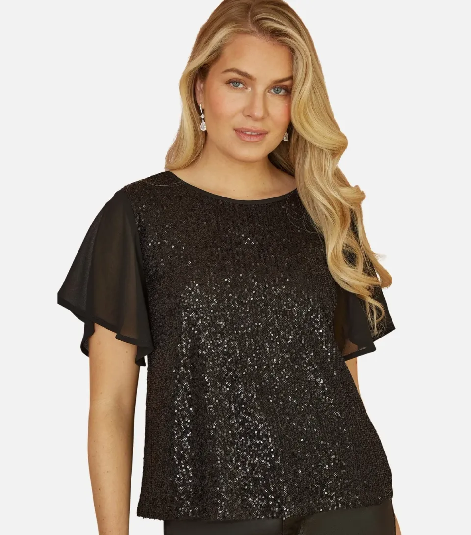 Women's Black Sequin Embellished Top