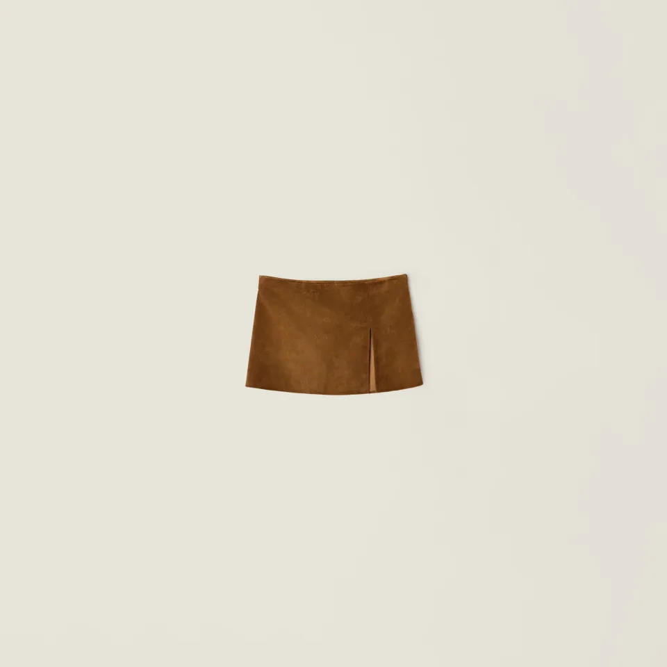 Waxed suede leather miniskirt