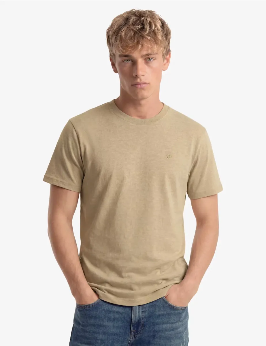 Pure Cotton Embroidered Logo T-Shirt Beige