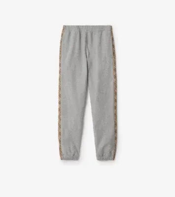 Check Trim Cotton Jogging Pants in Pale grey melange