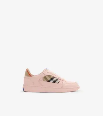 Leather and Check Terrace Sneakers​ in Flora pink/sand beige