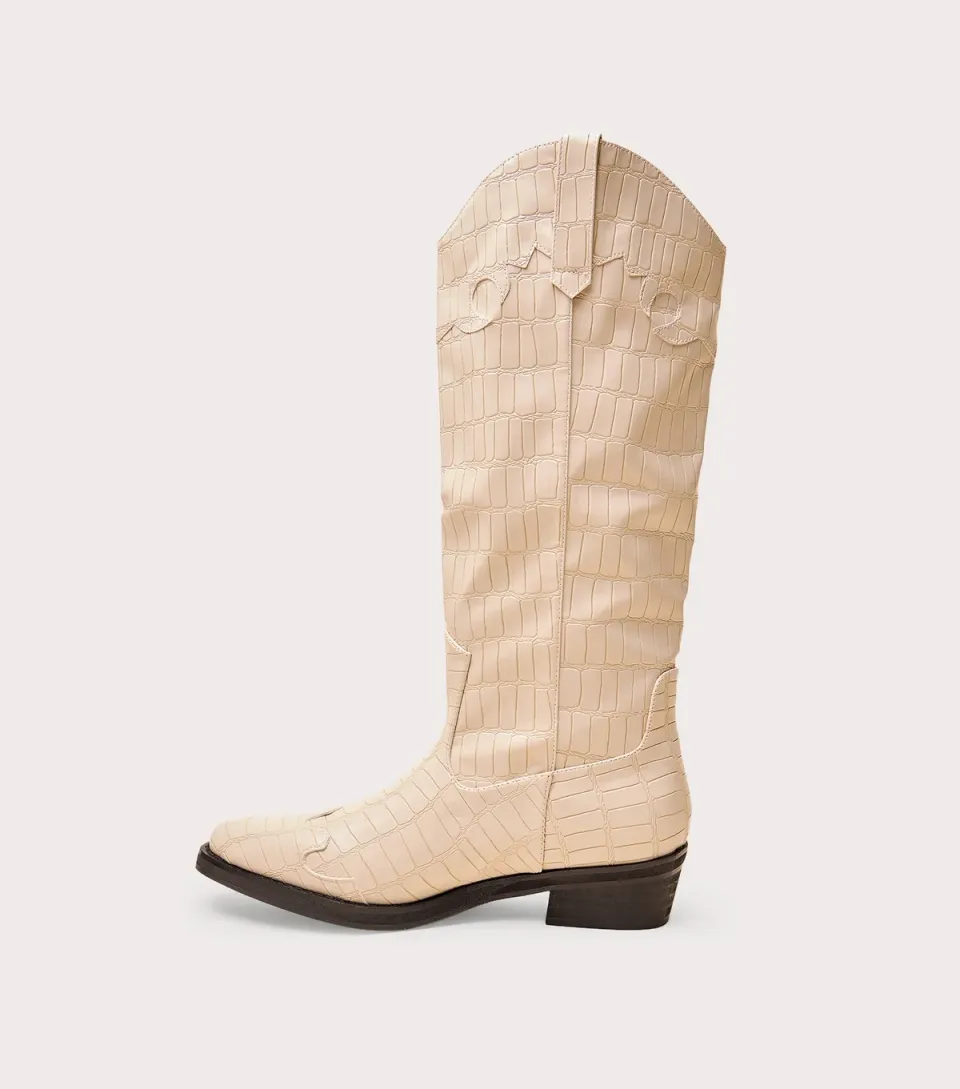 Women's Off White Apollo Faux Leather Crocodile Embossed Western Boots