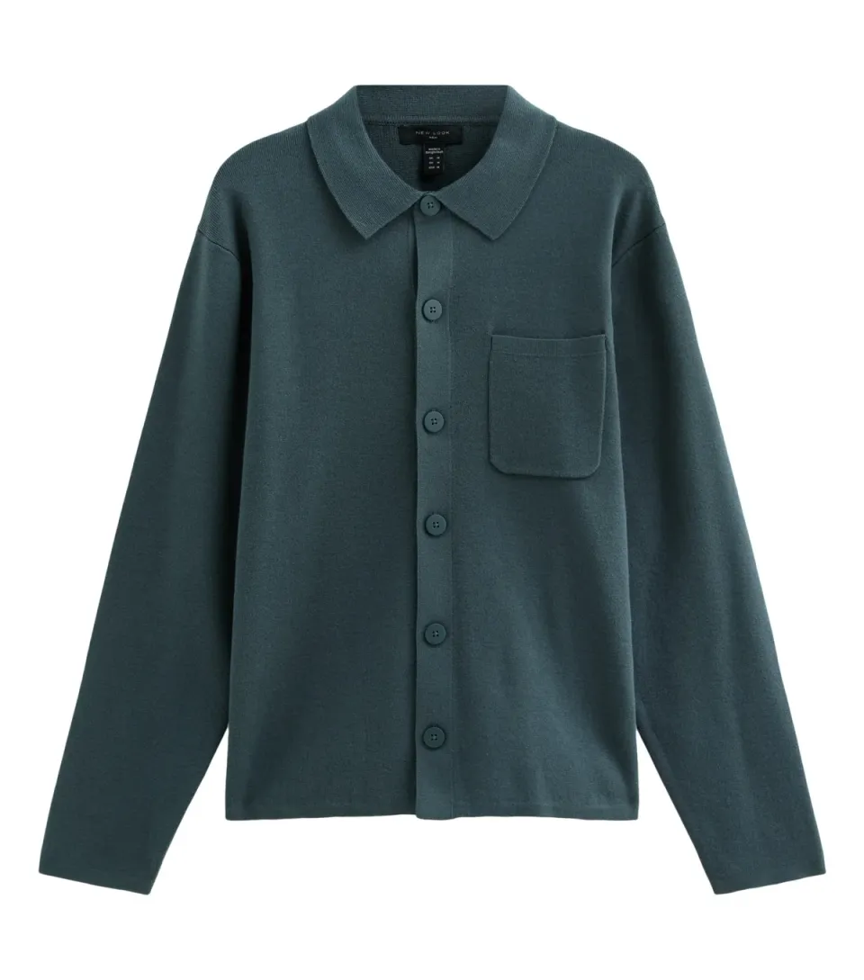 Men's Grey Cotton Rich Regular Fit Long Sleeve Knitted Shacket