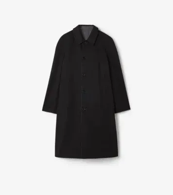 Long Reversible Check Wool Parkbury Car Coat in Silhouette blue/granite grey