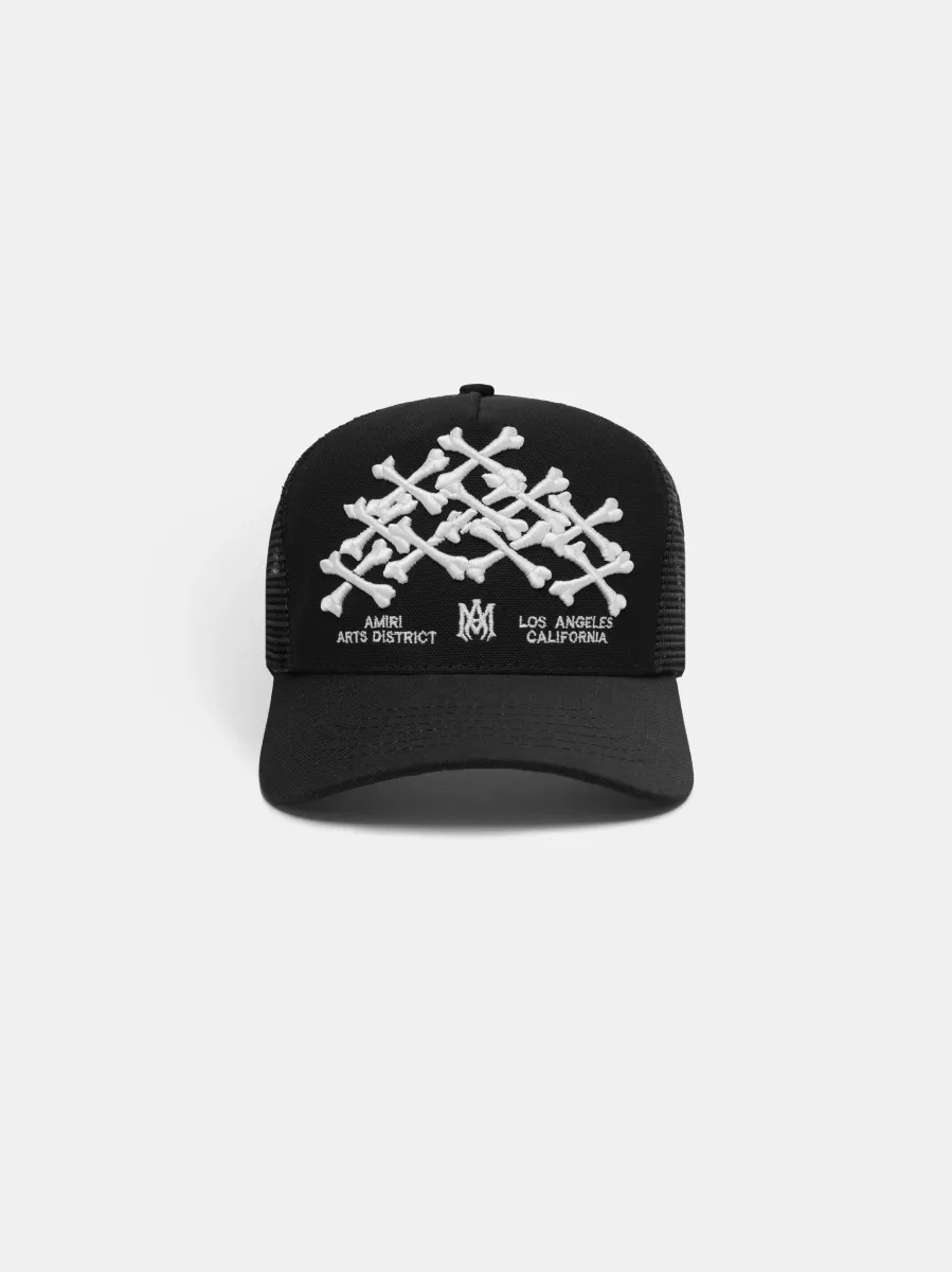 BONES STACKED TRUCKER HAT - Black