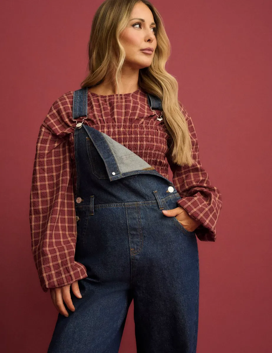 Checked Shirred Blouse Red