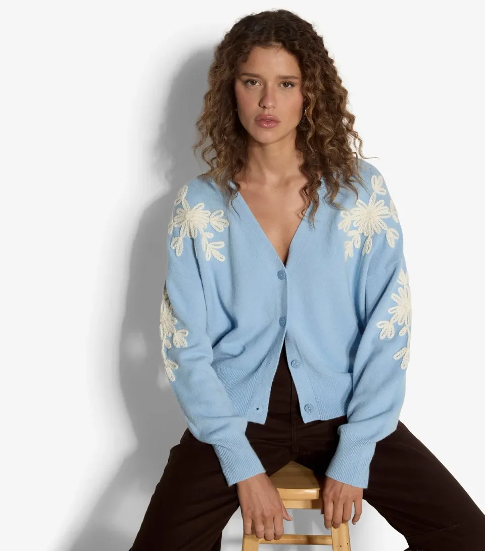 Women's Blue Flower Knit Cardigan