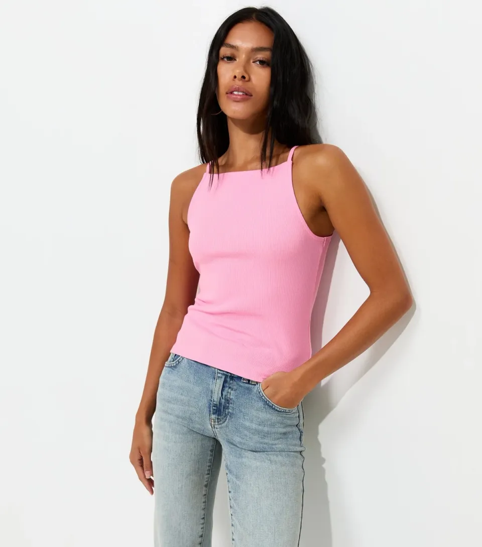 Women's White Cotton Rich Ribbed Jersey Vest Top