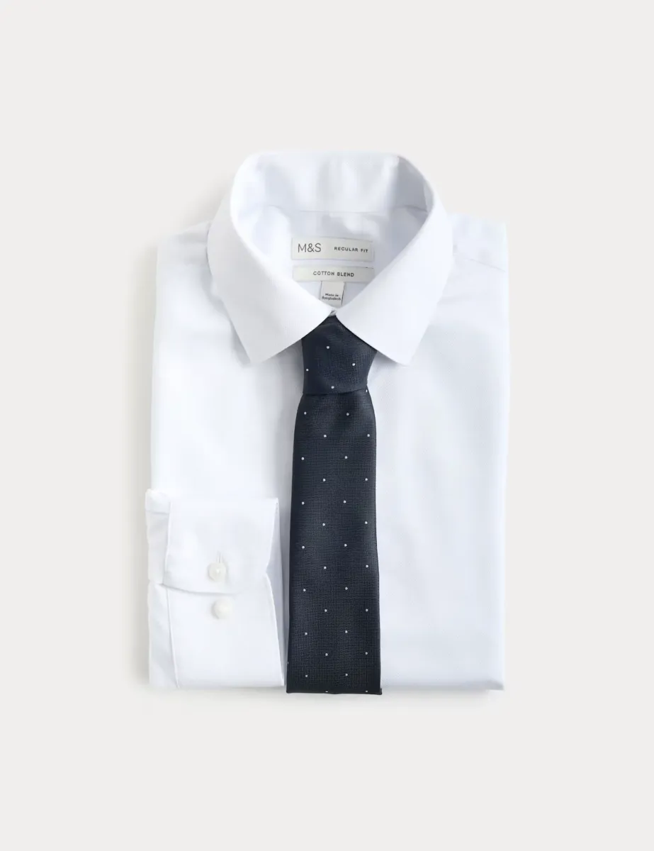 2 piece Regular Fit Easy Iron Shirt & Tie Set Blue Mix