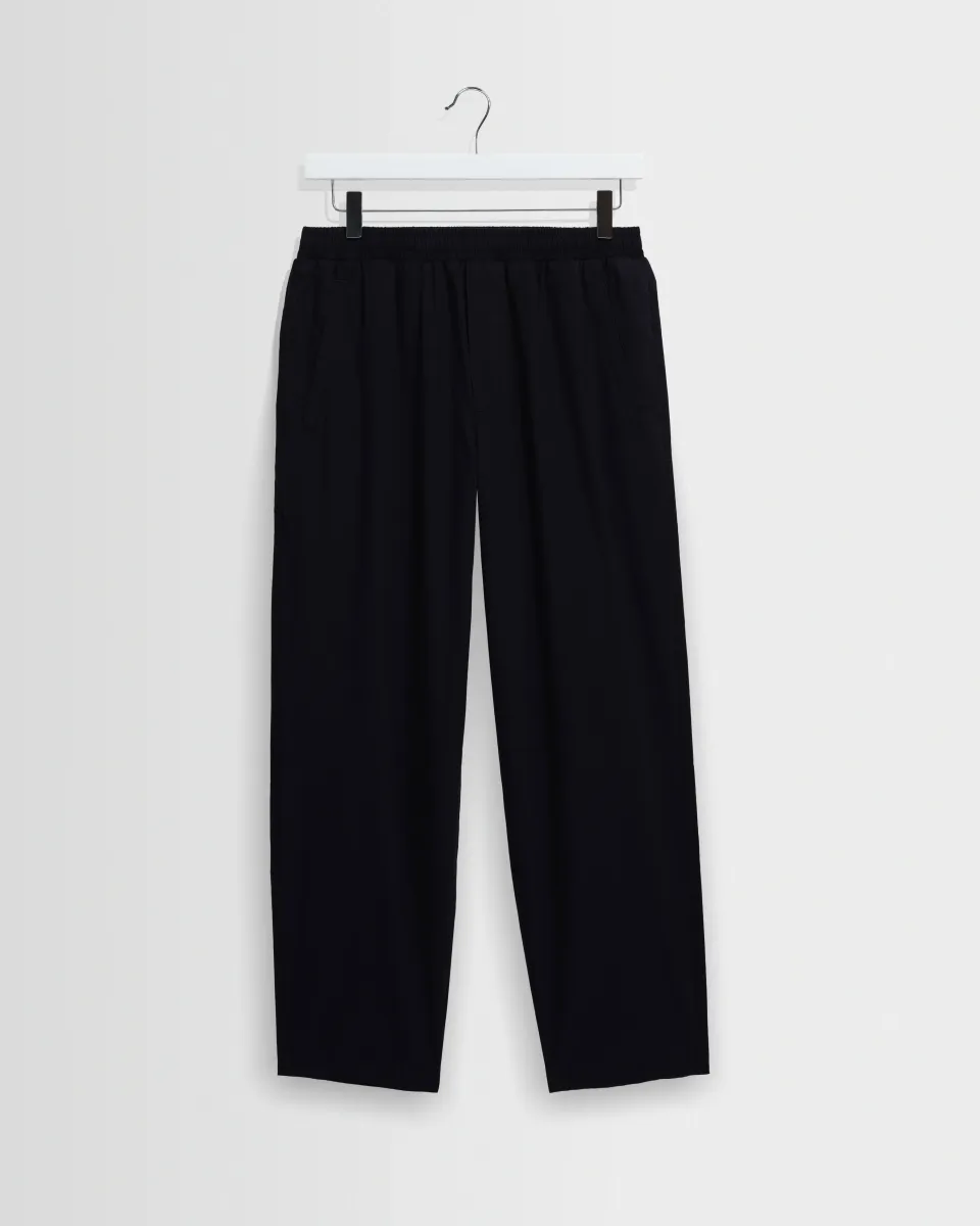 Tyne - Navy Cotton Poplin Loose Fit Trousers