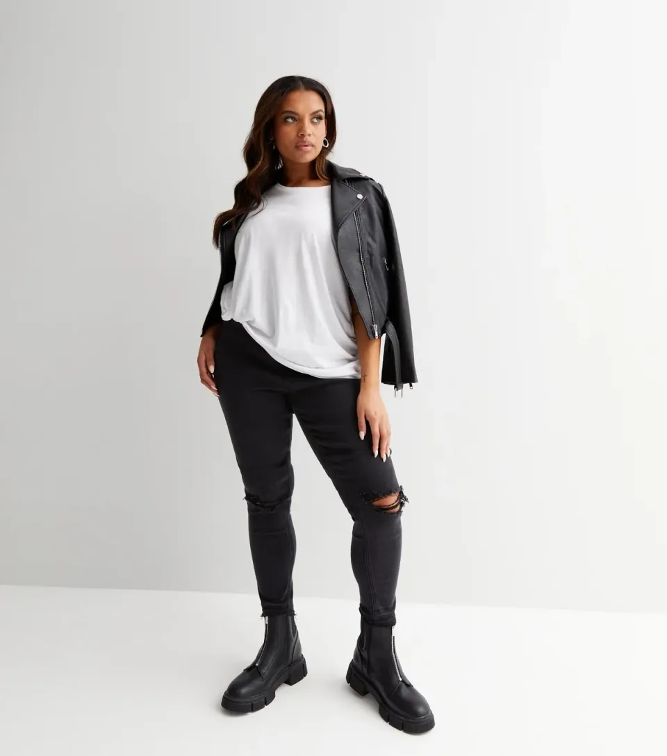Women's Plus Size Black Ripped High Waist Hallie Super Skinny Jeans Curves