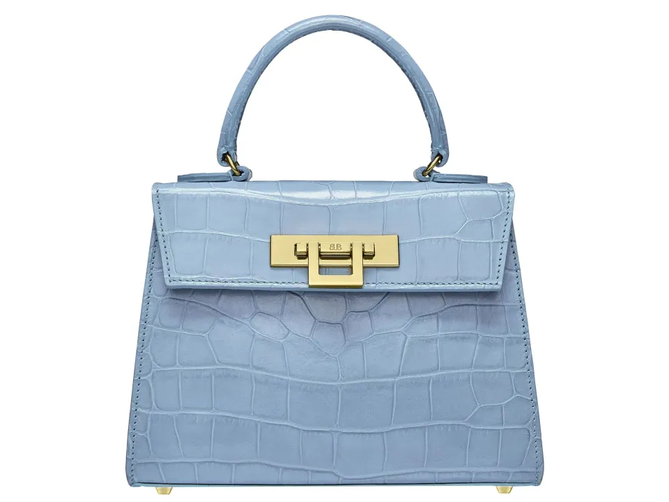 Fonteyn Midi Orinoco 'Croc' Print Calf Leather Handbag - Bluebell/Gold - 2