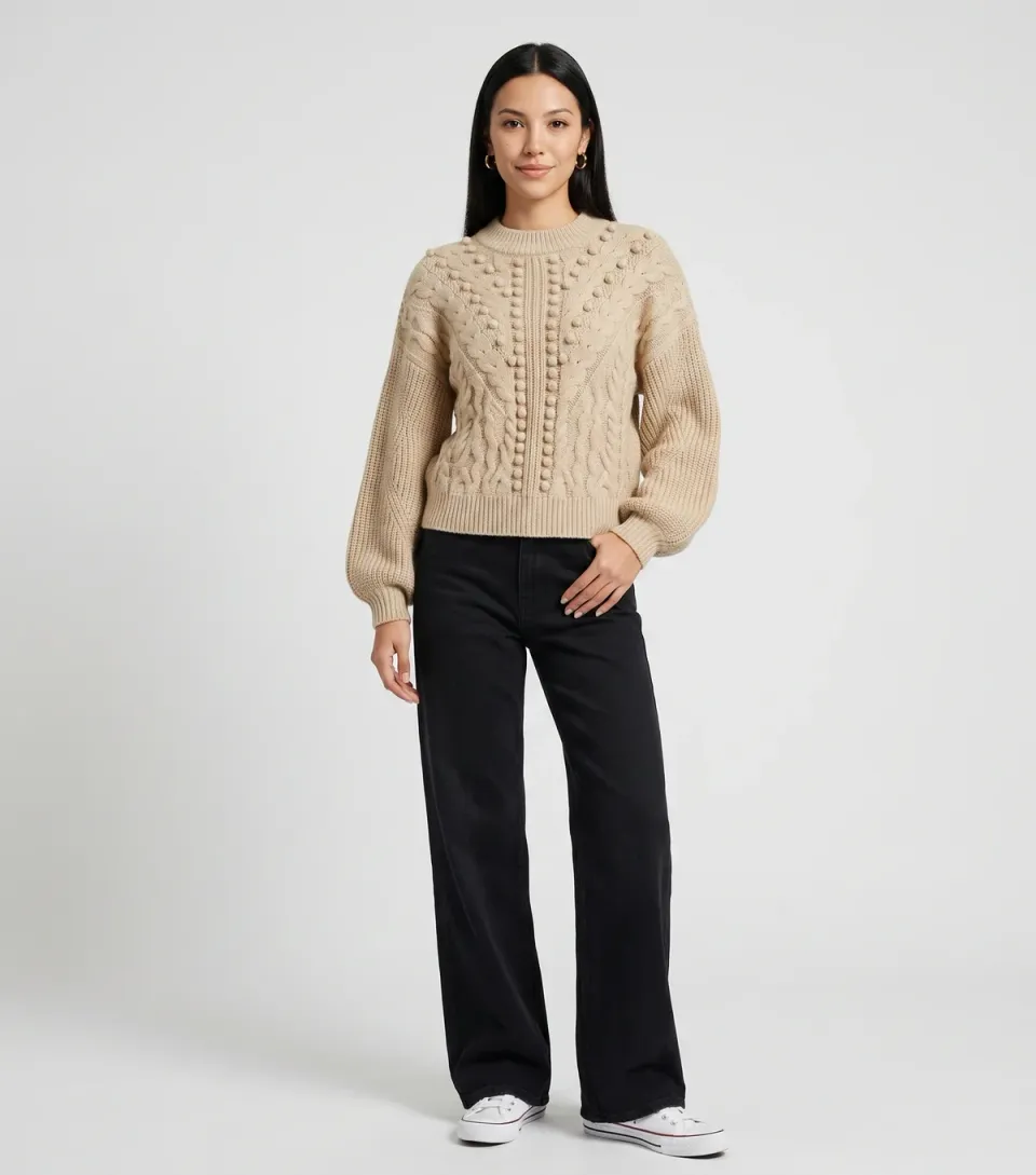 Women's Oatmeal Chunky Knit Oversized Jumper