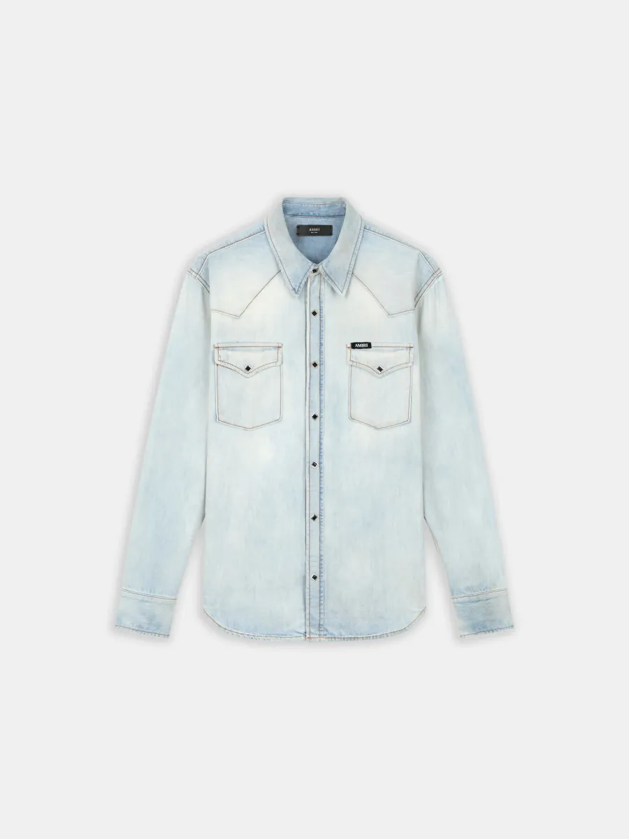 WESTERN DENIM LONG SLEEVE SHIRT - Snow Indigo