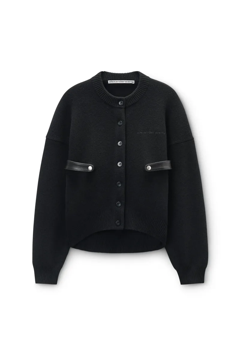 Black Wool-Cotton Draped Back Cardigan
