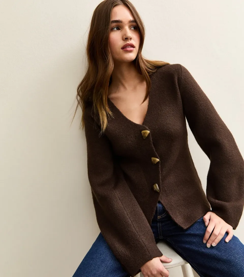 Women's Dark Grey V-Neck Heavyweight Knit Cardigan