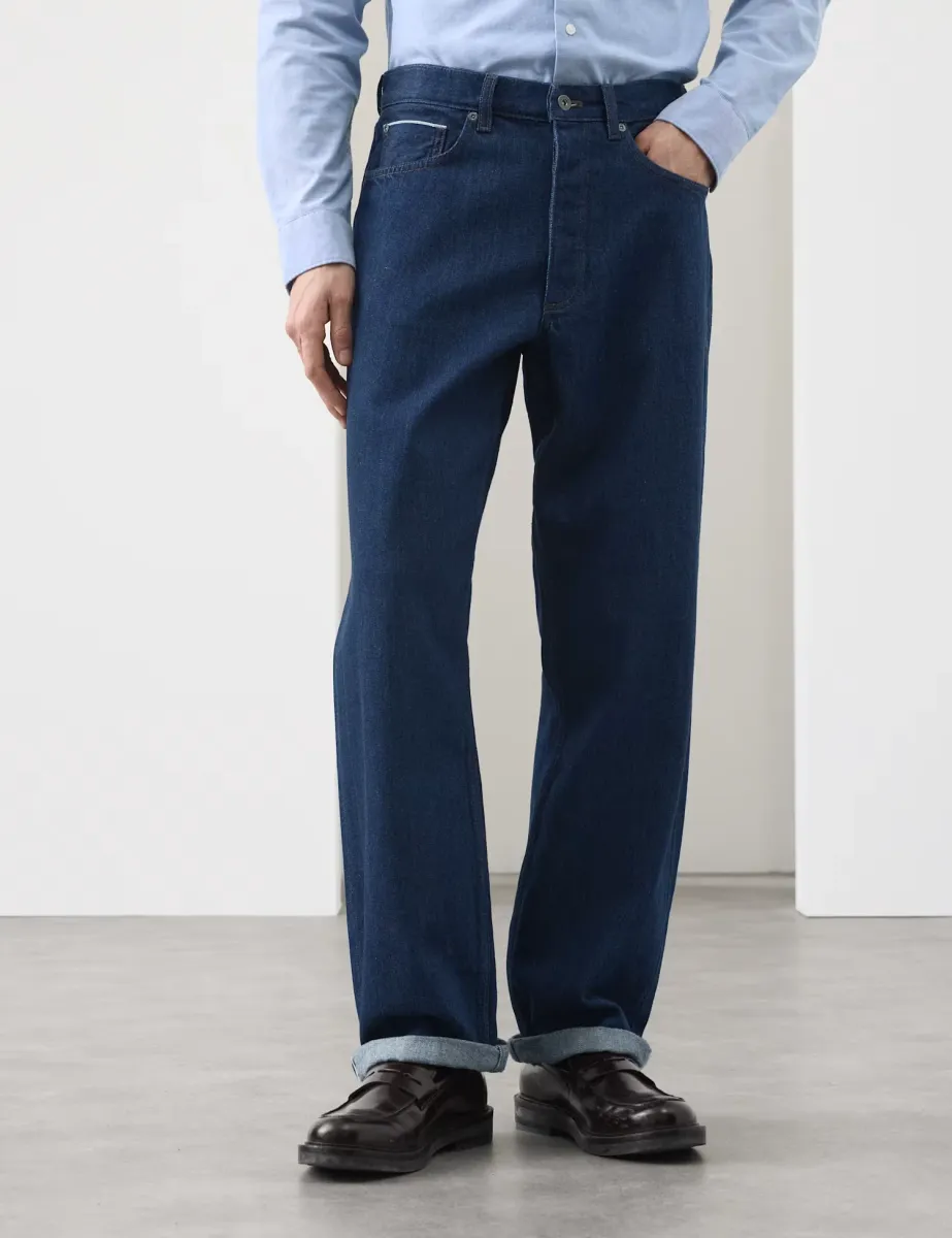 Loose Fit Rigid Pure Cotton Selvedge Jeans Indigo