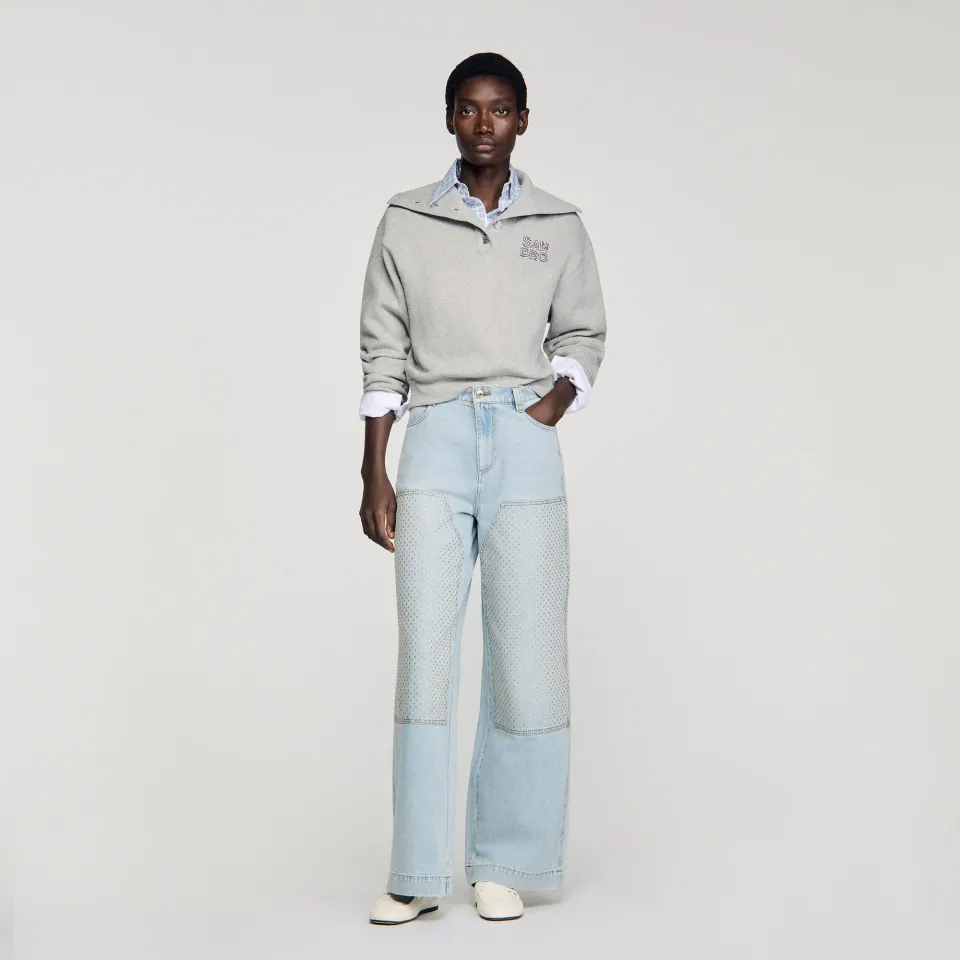 Faded straight rhinestone jeans
