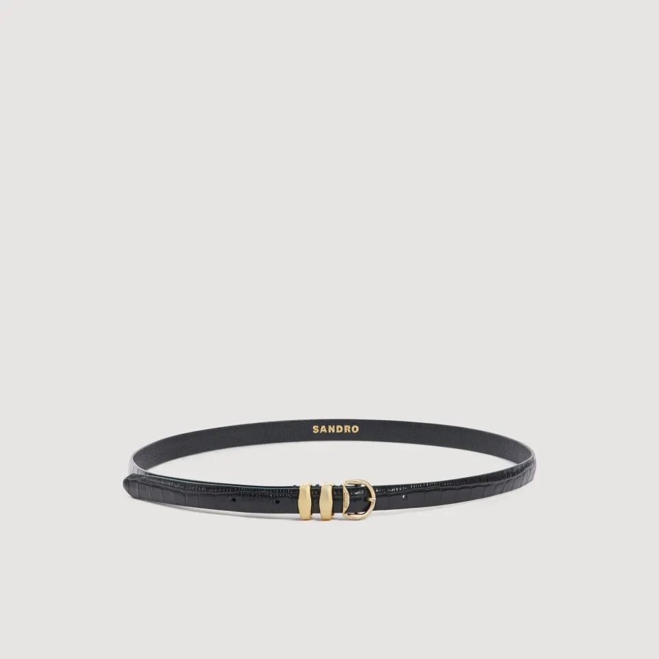 Croc-effect leather belt