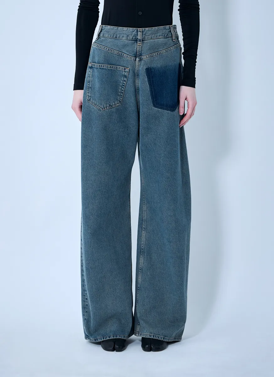 Wide-Leg Patch Pocket Jeans
