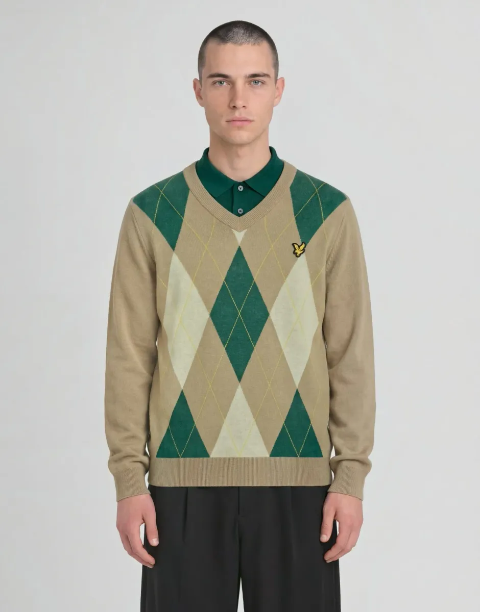 Archive Argyle Knitted V-Neck Jumper