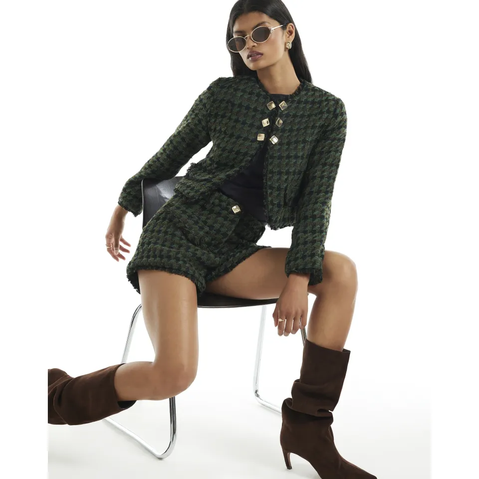 Check Boucle Cropped Jacket