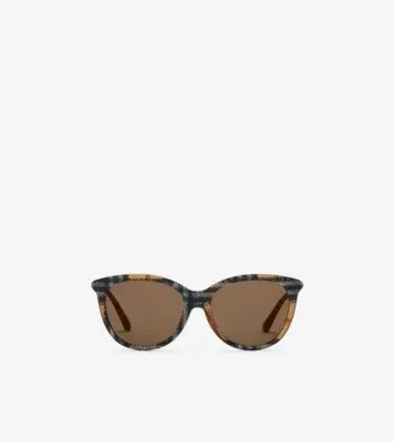 Tubular Check Round Sunglasses in Light sand