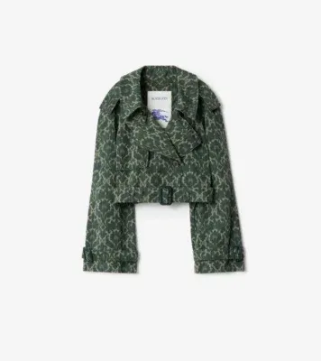 Cropped Baroque Viscose Blend Trench Jacket in Vine green - Women, Nylon