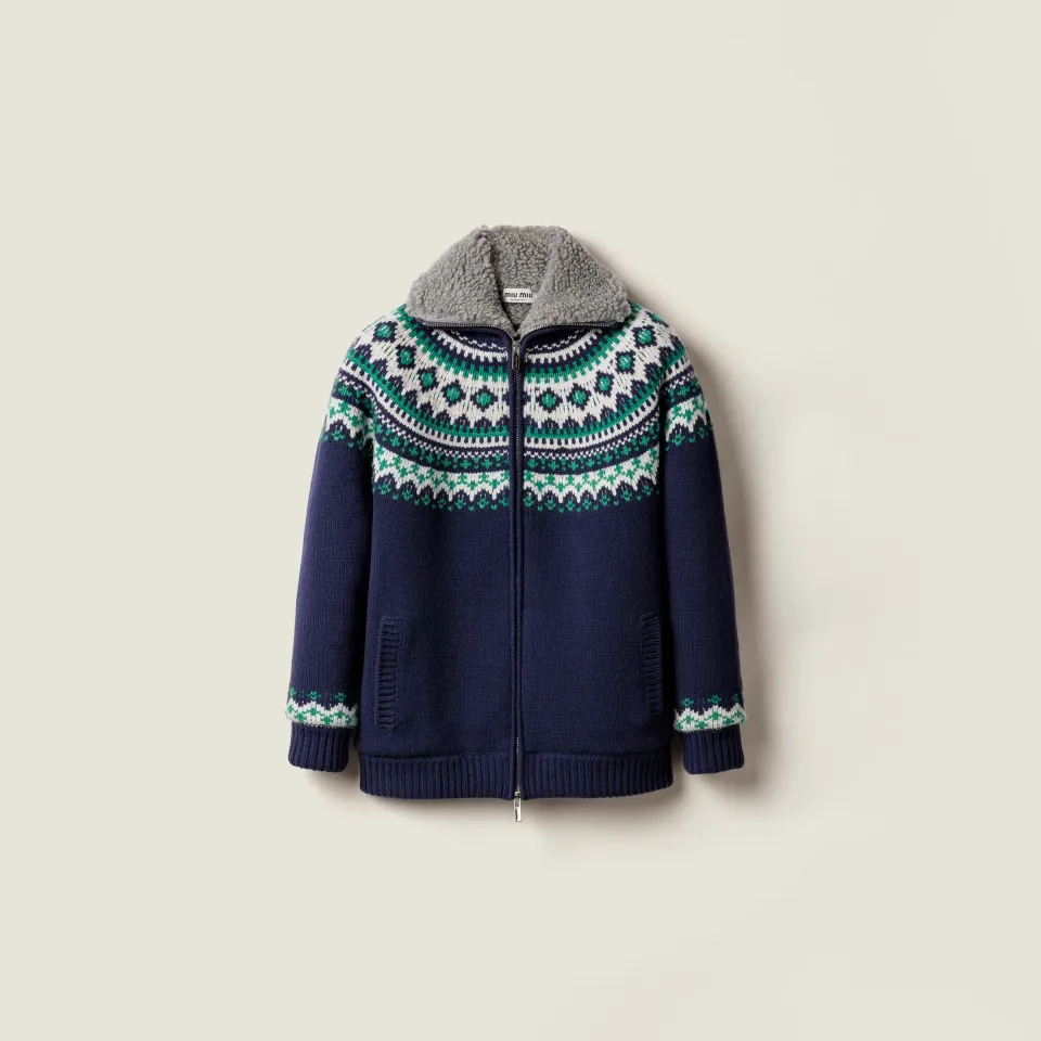 Wool and fleece cardigan with zipper