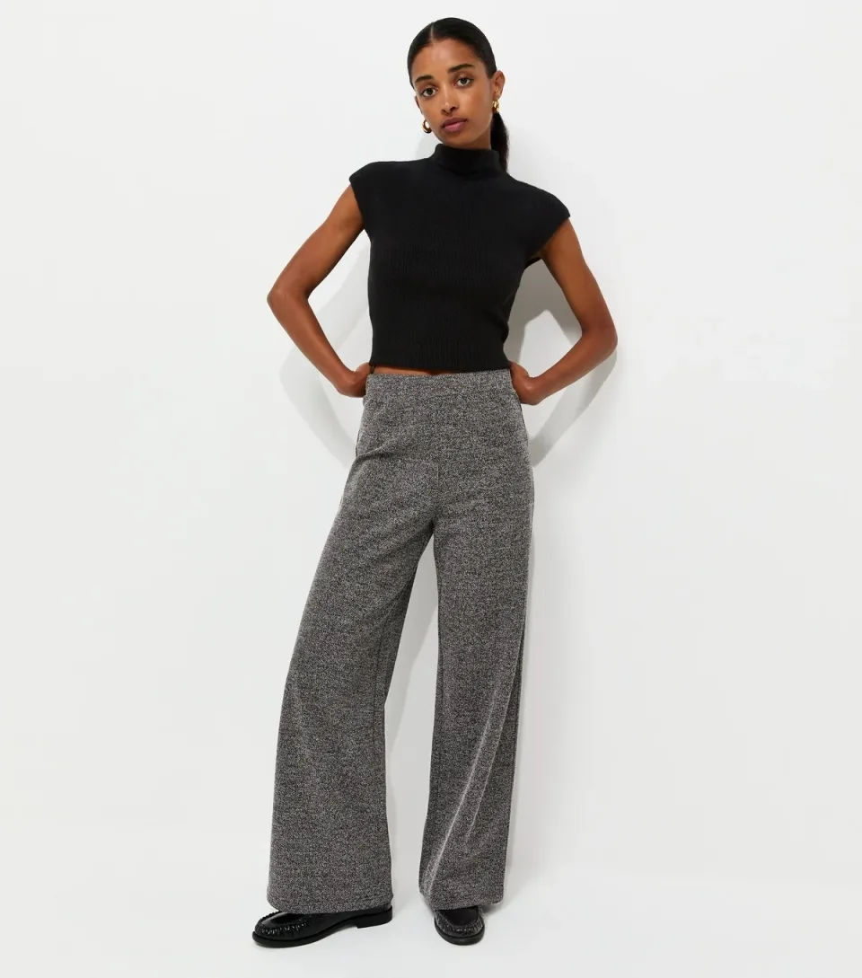 Women's Dark Grey Marl Jersey Wide Leg Trousers