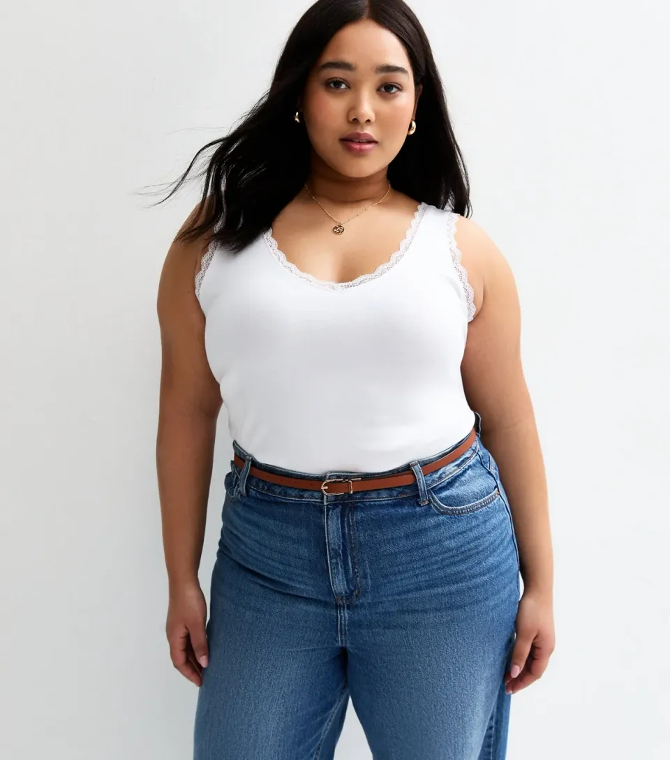 Women's Plus Size White Lace Trimmed V-Neck Vest Curves