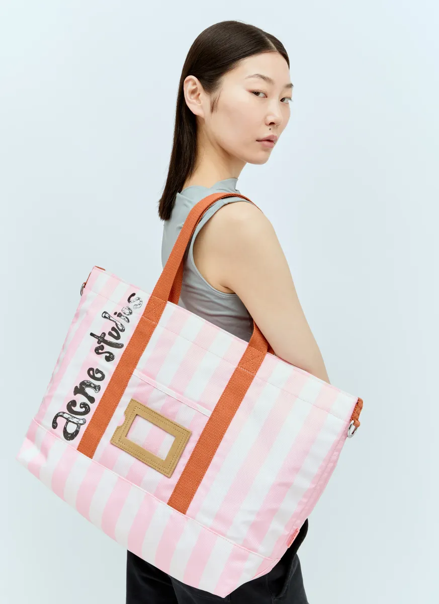 Logo Print Striped Tote Bag