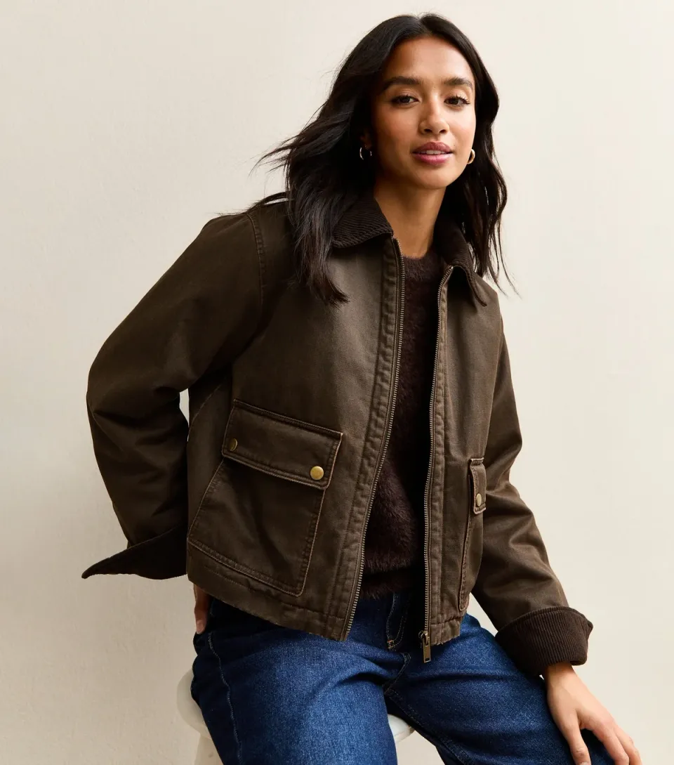 Women's Petite Dark Brown Waxed Barn Jacket
